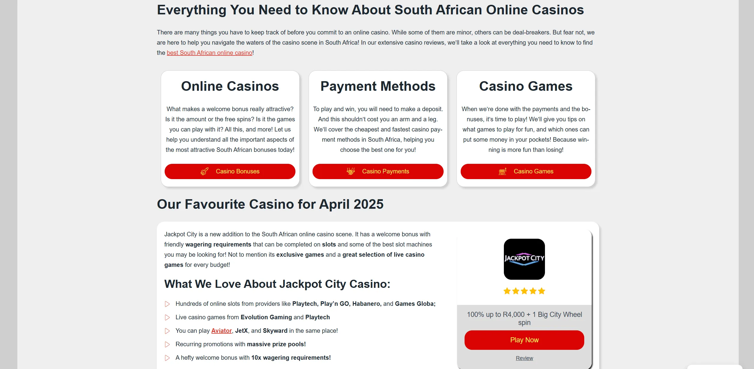Screenshot of Casinosbonus.co.za - South African Online Casinos and Bonuses